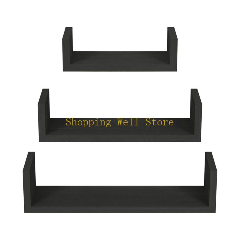 KX4B Pack of 3 Solid Floating Wall Shelves Featuring Water Based Paint for Home Decoration and Storage Solution