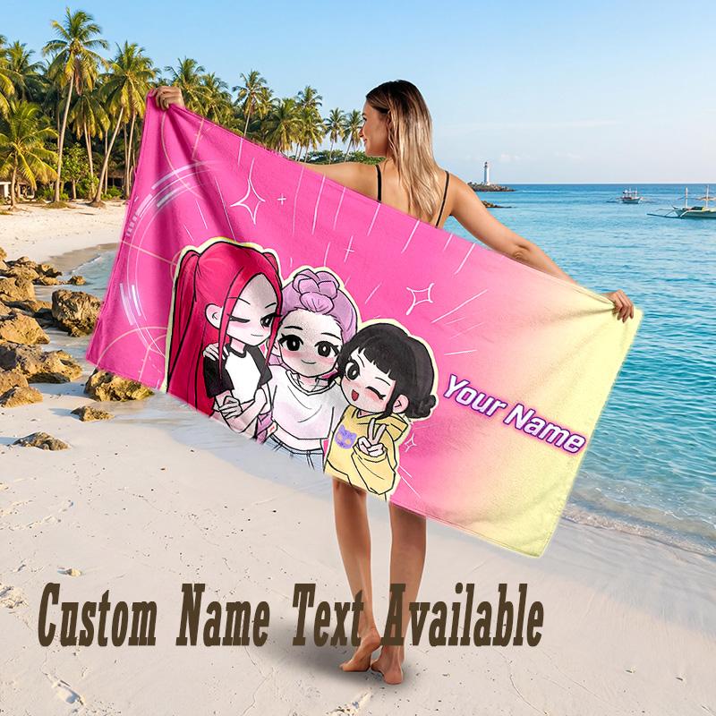 Kpop Demon Hunters Design Beach Towel Custom Text Large Towel for Beach Vacation