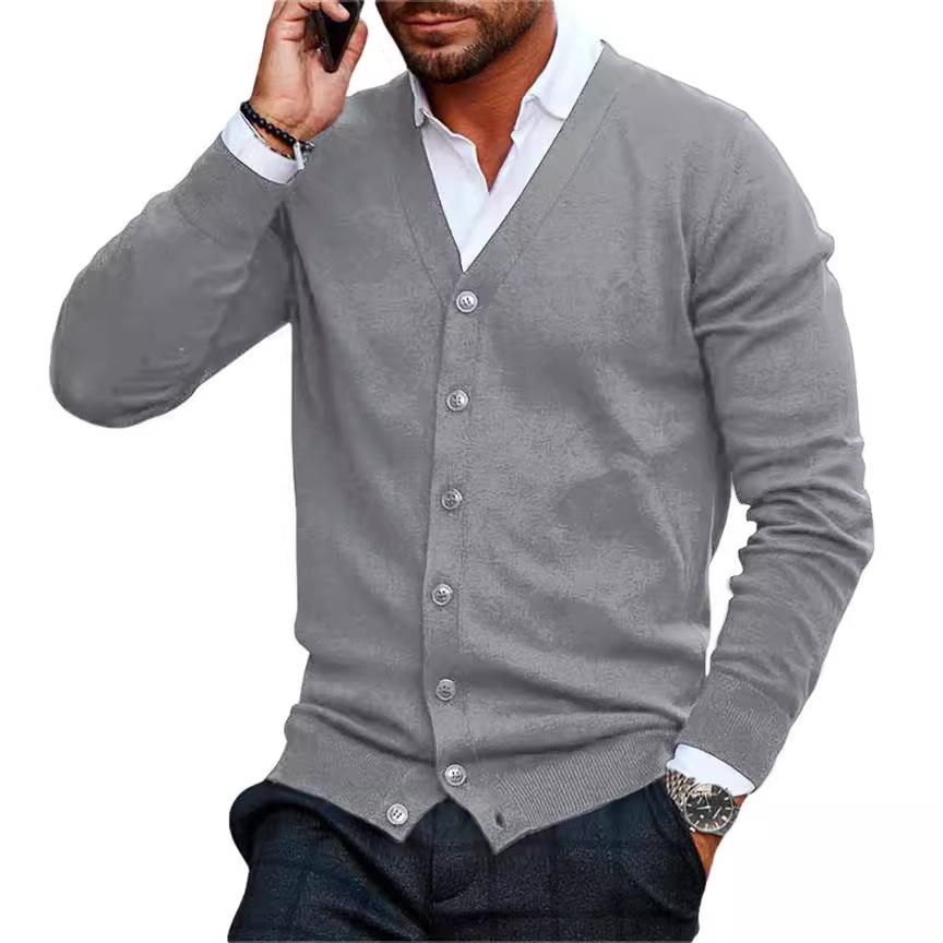Мужской однотонный кардиган на пуговицах, повседневный вязаный кардиган свободного кроя, мужской модный кардиган-жакет M серый
