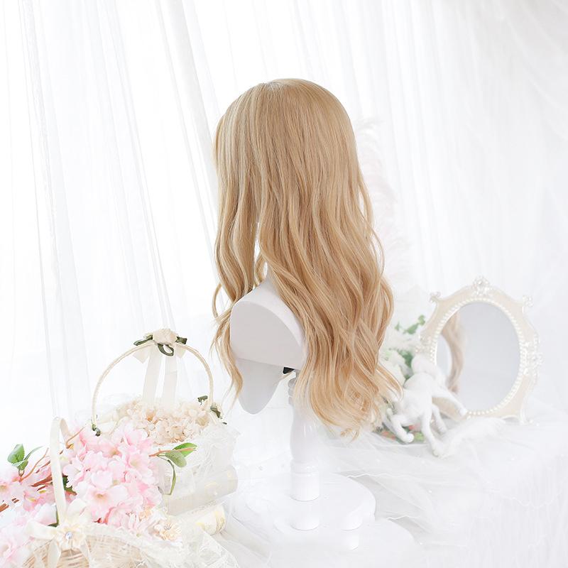 Bybrana Long Natural Wavy Platinum Blonde Wigs with Bangs Cosplay Party Lolita Synthetic Wigs for Women Heat Resistant Fiber