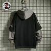 Spring Autumn Men's Sweater Retro Mock Two-Piece Hooded Korean Hip Hop Print Sweatshirt Loose Hoodie Male Fleece Padded Jacket