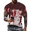 Horror Bloody 3D Digital Printed Men's Personalized and Fashionable Round Neck Short Sleeved T-shirt