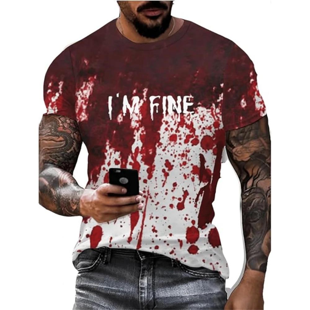 Horror Bloody 3D Digital Printed Men's Personalized and Fashionable Round Neck Short Sleeved T-shirt