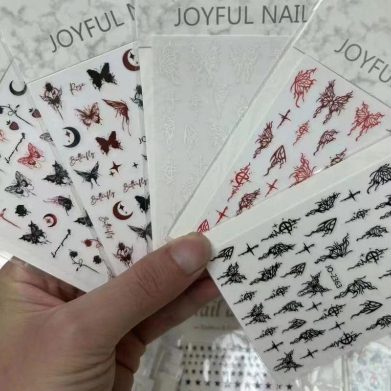 

Flat Dark Butterfly Blood Line Lightning Butterfly Nail Sticker Ultra-Thin Seamless Nail Personal Influencer New Year [Combination of 5] 2355-2365 Series
