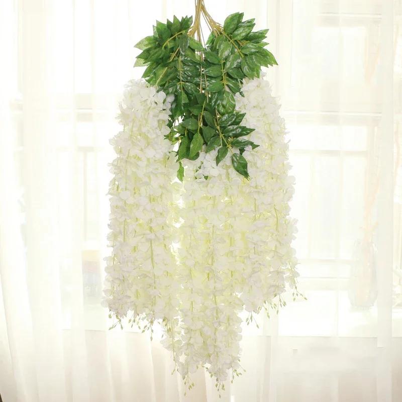 12Pcs Wisteria Flowers Ratta Extra Long Artificial Silk Flower Hanging On The Wedding Garden Outdoor Party Home Garden Decorat