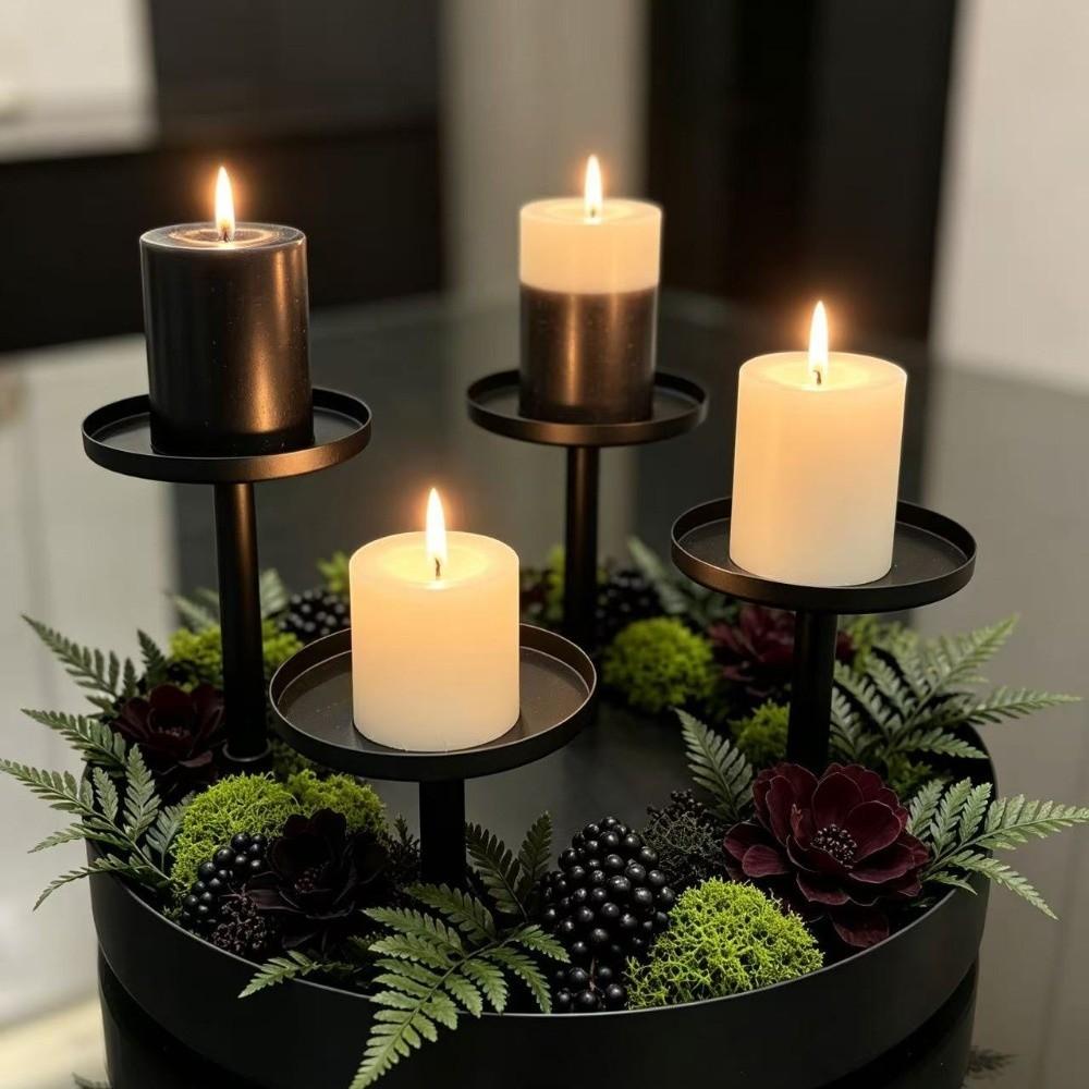 4-Head Candle Holder Matte Black Pillar Candlestick for Party Table Centerpiece Decor