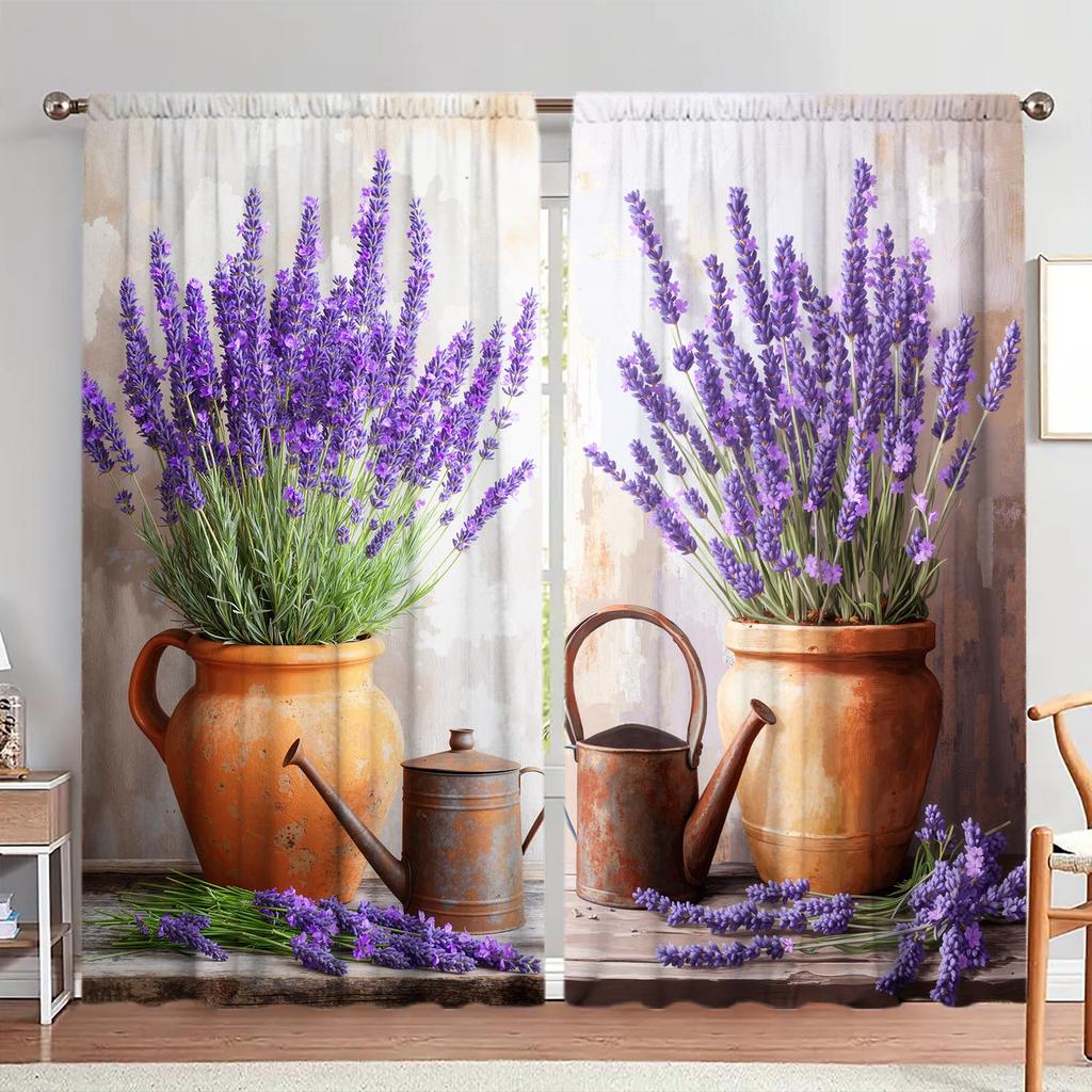 2pcs Lavender Wall Hanging Flower Printed Curtains Shade and Privacy Protection Suitable for Decorating Various Rooms