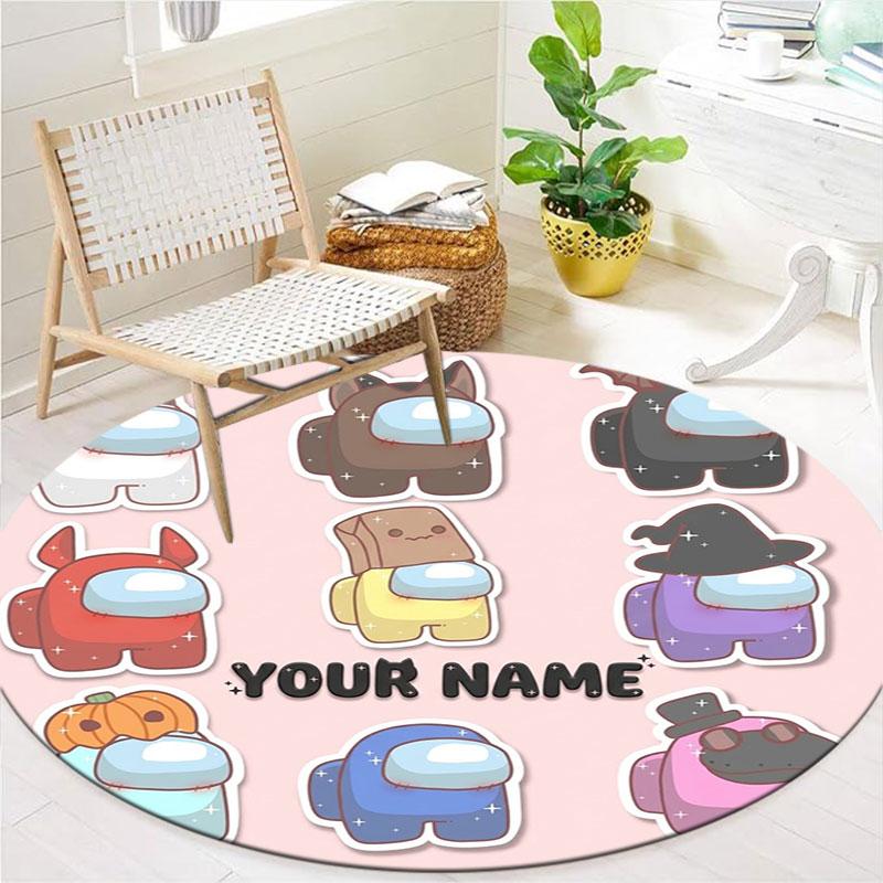Among Us Custom Name Round Area Rug,Carpet Rug for Living Room Bedroom Sofa Playroom Decor,Non-slip Floor Mat