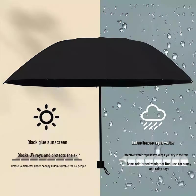 Large Dual-Use Umbrella for Sun and Rain, Manual Folding, Reinforced for Two, Black Glue Sunscreen, Suitable for Men and Women