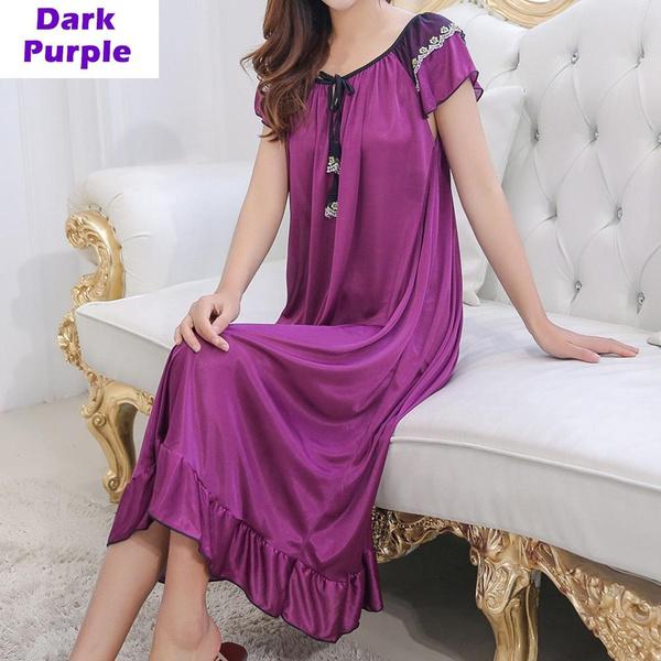 

Жіноча Мода Нічна Сорочка Довга Сукня Одяг для Сну З Коротким Рукавом Піжама Літня Повсякденна Нічна Сорочка L темно-фіолетовий колір