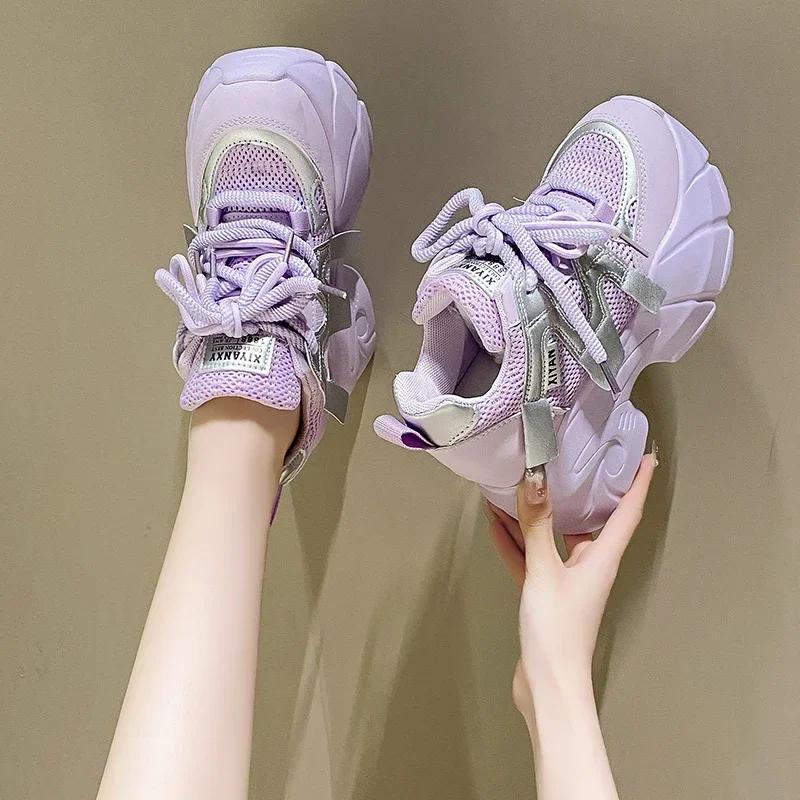 Fashion 9.5CM Spring Women Casual Sneaker Autumn Lace Up High Platform Shoes Thick Sole Sport Dad Shoes Woman Sneakers Chaussure Femme