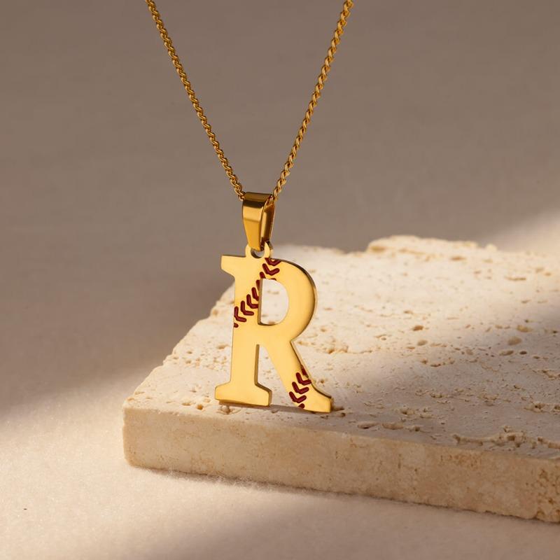 New Design Exquisite Baseball Initials - Letter Necklace Stainless Steel Chain English Pendant