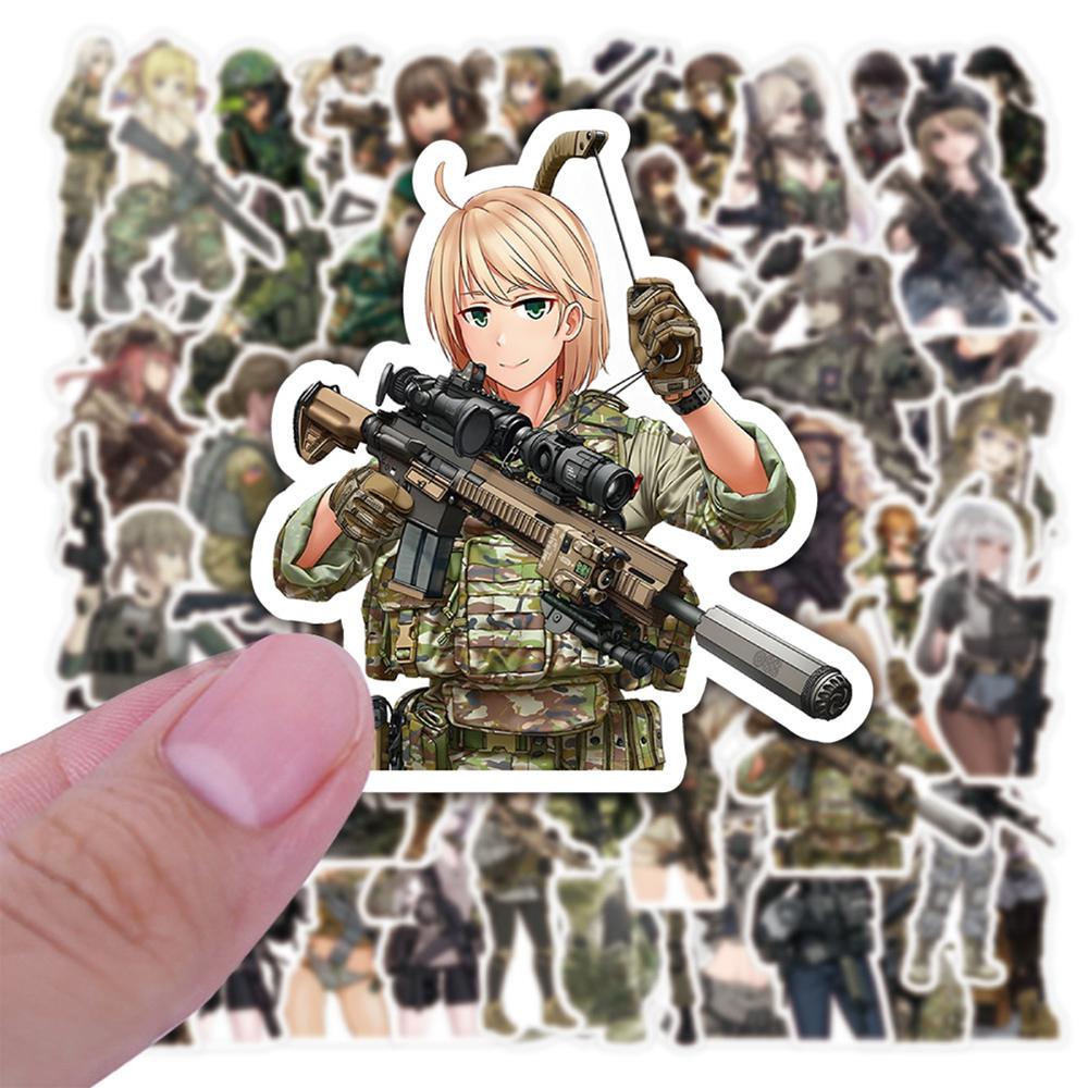 50pcs Camouflage Female Soldier Cartoon Stickers Cute Anime Girls Decals Phone Case Notebook Luaggge PVC Graffiti Sticker