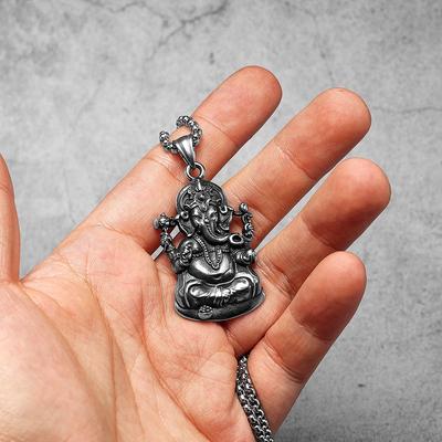 Hinduizm Ganesha Potężny Amulet Męskie Naszyjniki Stal Nierdzewna Wisiorek Łańcuszek Kobiety Biżuteria Vintage Akcesoria Prezenty Hurt