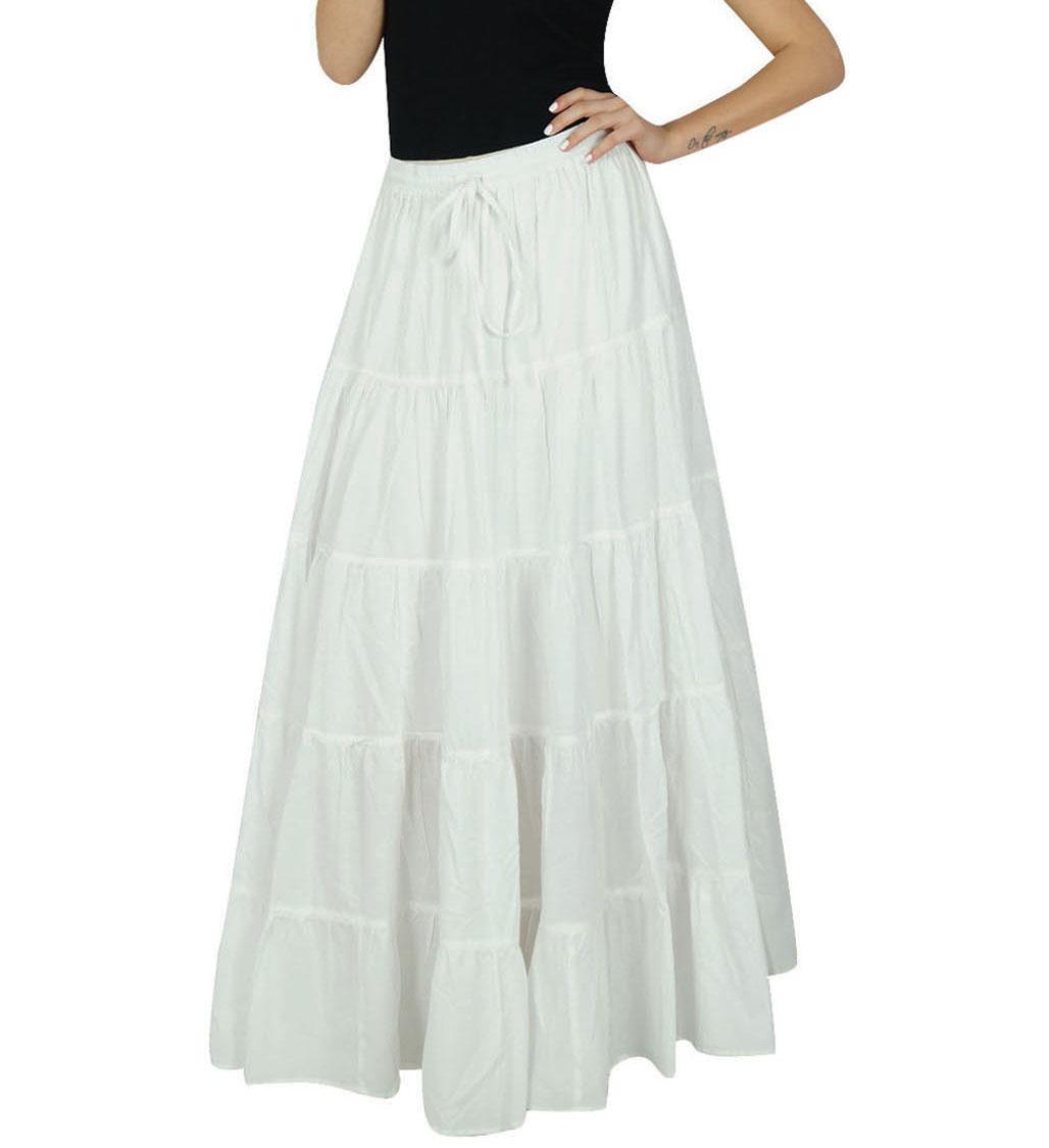 

Bimba Womens Long Flaired Cotton Skirt Blue Boho Style Maxi Elastic Waist 8 білий