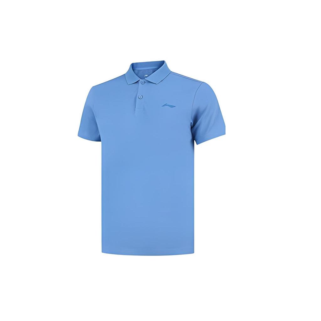 Li Ning Fitness Series Solid Color Logo Print Short Sleeve Polo Shirt Men Tops Paris-Blue APLT029-10