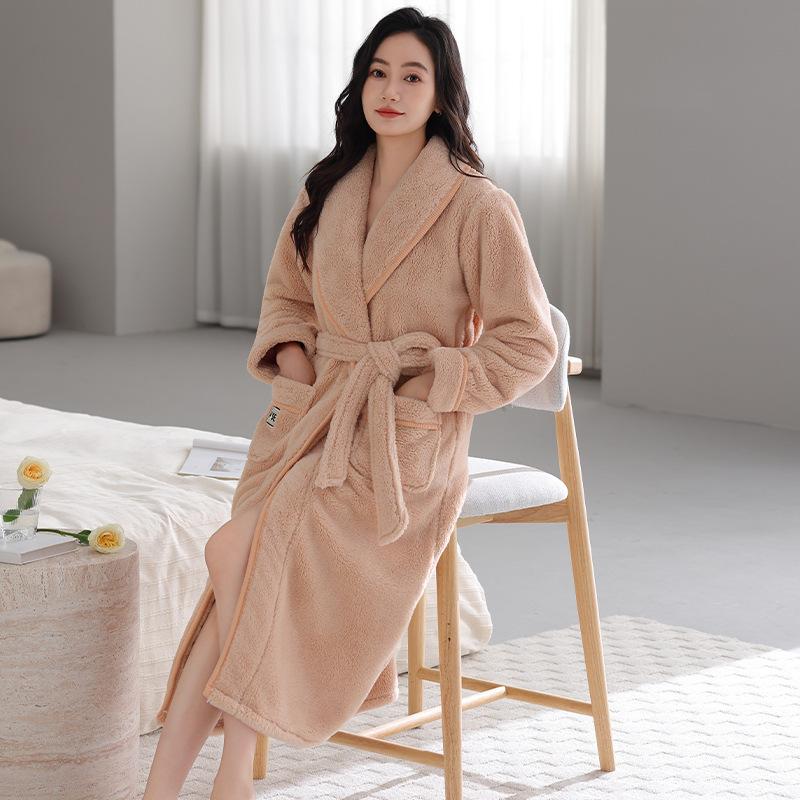 Pijamas Femininos Outono e Inverno Flanela Espessada Fleece Camisola Velo Coral Robe Térmico Inverno Roupa de Descanso