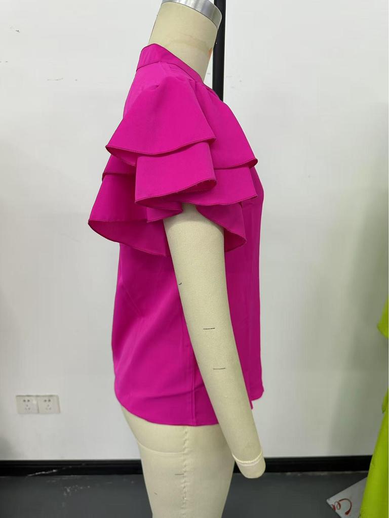 2025 Women's Summer V-Neck Casual Shirt with Double-Layer Ruffle Sleeves