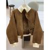 Women's Faux Suede Plush Fleece Thickened Stand Collar Jacket for Autumn and Winter