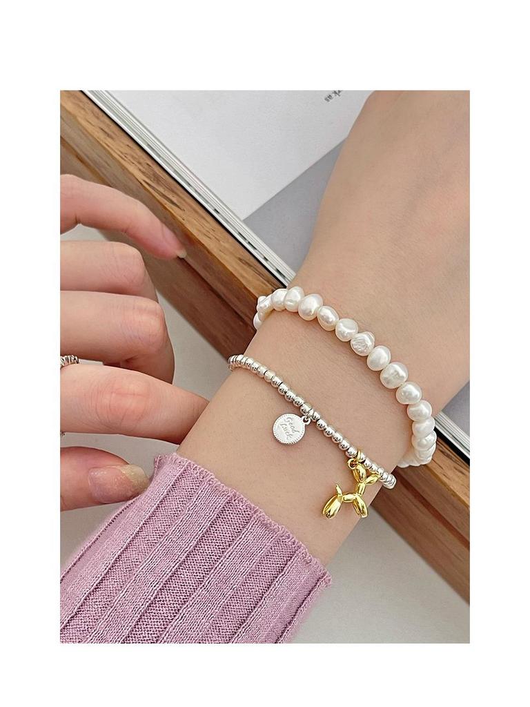 Korean Fashion S925 Silver Beaded Balloon Dog Bracelet for Women - Versatile Temperament Jewelry