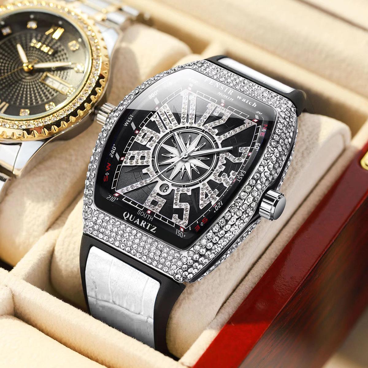 

Часы Finish 2037 бочкообразной формы с полным бриллиантовым паве: Мужская европейская и американская Неделя моды.