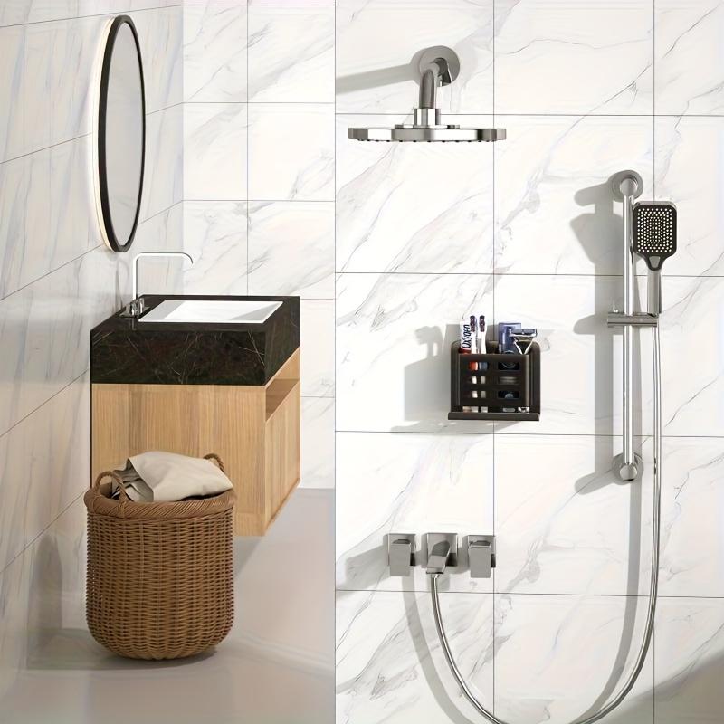 1pc No-Drill Bathroom Organizer - Duty Adhesive Mount Bathroom Shelf, Multi-Compartment Storage for Toothbrush, Razor, Comb, Toothpaste