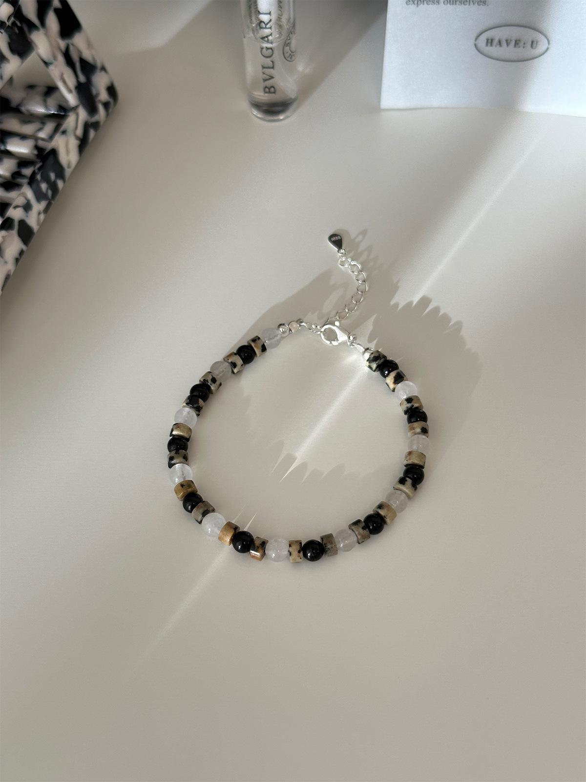 

Браслет из круглых бусин из стерлингового серебра 925 пробы, женский, легкий, роскошный, изысканный, браслет из лунного камня, нишевый, высококачественный, черный агат, ювелирные изделия, новый 925 Silver