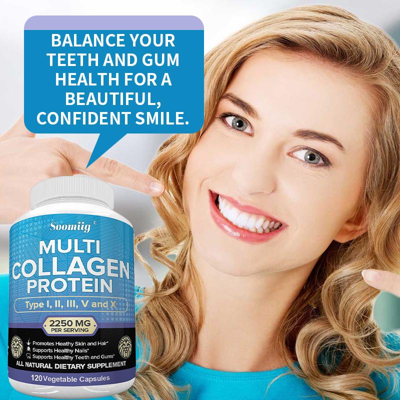 Multi-Collagen Peptides (Types I, II, III, V, X) — Anti-Aging Collagen 120 Capsules