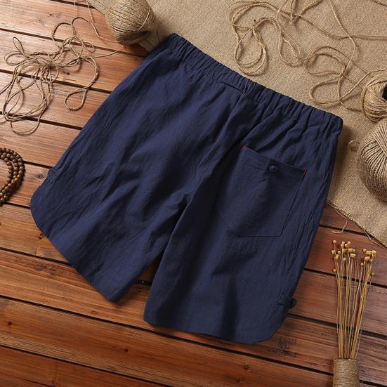 Men Beach Shorts Drawstring Elastic Waist Solid Color Loose Pockets Sports Quick-drying Plus Size Chinese Style Men Sweatpants Male Clothing