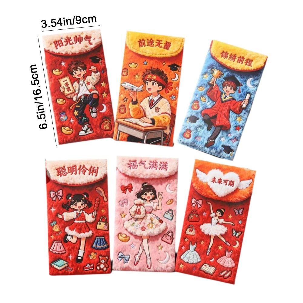 6 Pieces Paper 2026 Horse Year Red Envelope Flat Imitation Embroidery New Year Money Envelope Large Capacity Bless Words