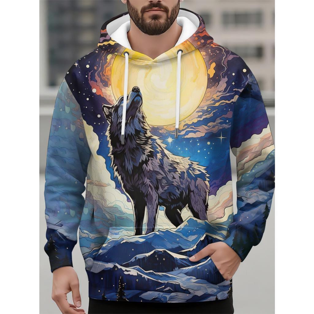 Fashion Men's Hoodie Sweatshirt Animal Wolf 3D Print Fashion Hoodie Street Casual Sweatshirt New Men's Oversized Clothing