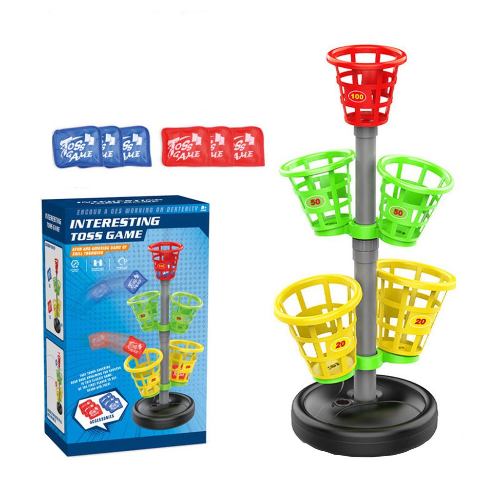 Children Bean Bag Toss Game Set with Adjustable Stand and Multiple Scoring Baskets for Indoor and Outdoor Play Activities