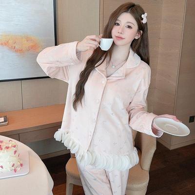 Women's Sea Island Cotton Pajamas - Long-Sleeve Lace Loose Fit Plus Size Student Loungewear