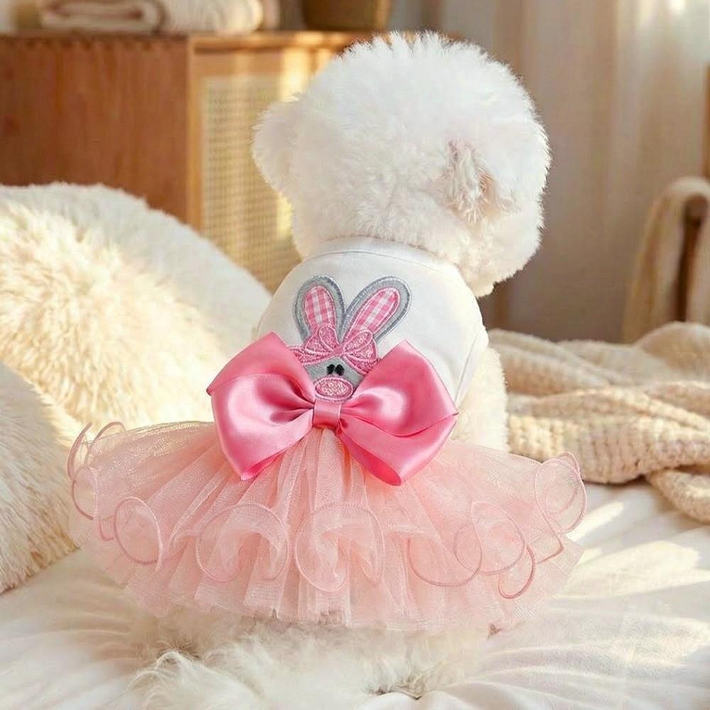 Rabbit Pattern Easter Dog Puffy Skirt Soft Dogs Mesh Fluffy Skirt Pet Princess Dress  Easter Sunday