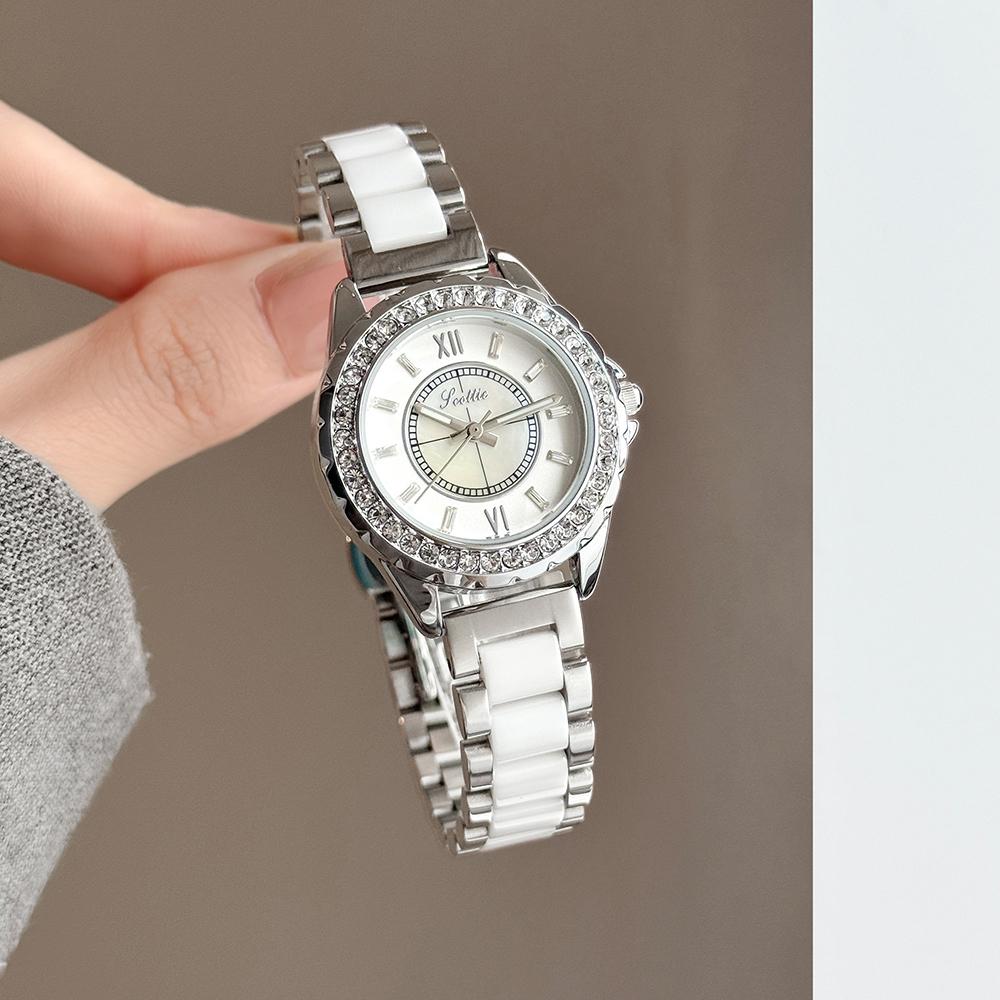 Scottie New Fashion Woman Watch Diamond Encrusted Dial Elegant Ceramic Bracelet Luxury Female Quartz Wristwatch Gift Reloj Mujer