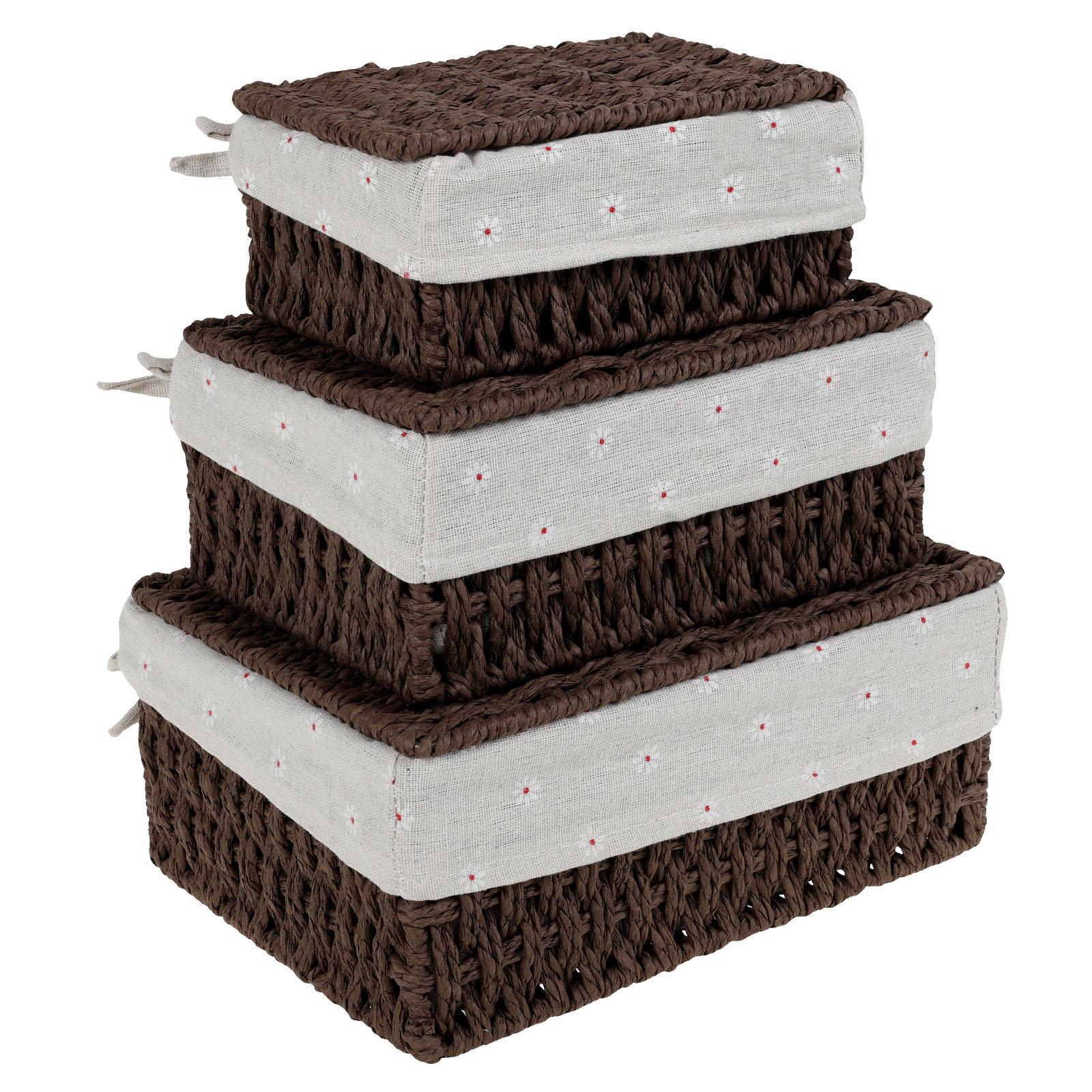 

3Pcs Cotton Linen Woven Storage Basket Handwoven with Lid Cosmetic Towel Container Storage Box Household Baskets кофейный