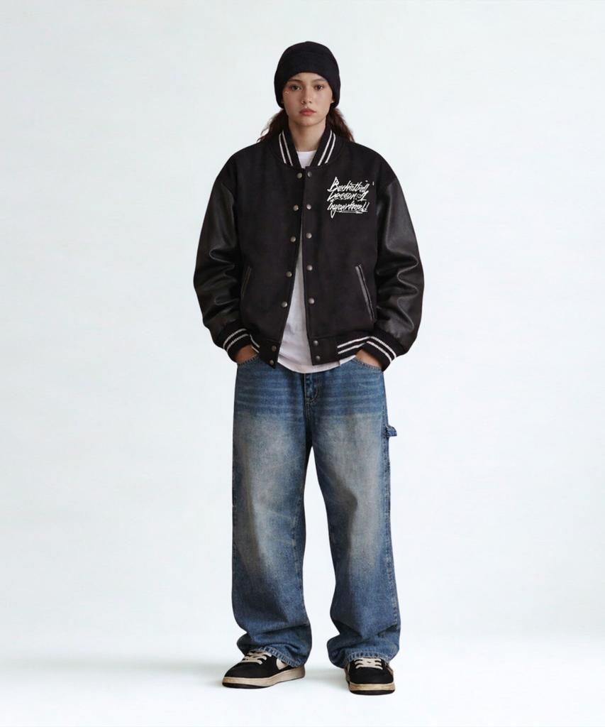 Cream Soda Lab Crsdel Logo Varsity Jacket Black