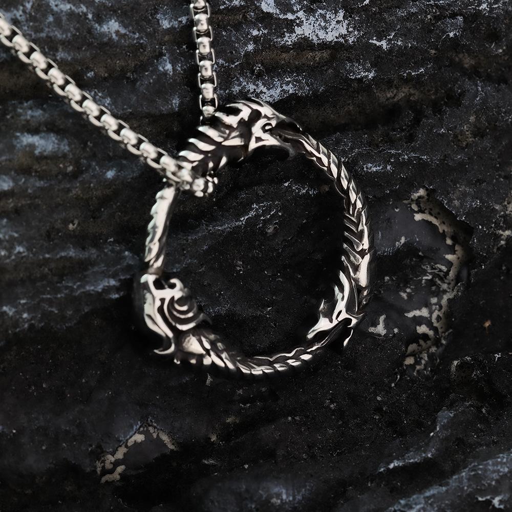 Viking Celtic Wolf Head Pendant Stainless Steel Necklace For Men Hip Hop Style