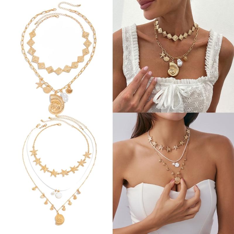 Elegant Clavicle Chain With Shell and Starfish Charm Casual Bohemian Jewelry for Daily Wear or Holiday Outfits