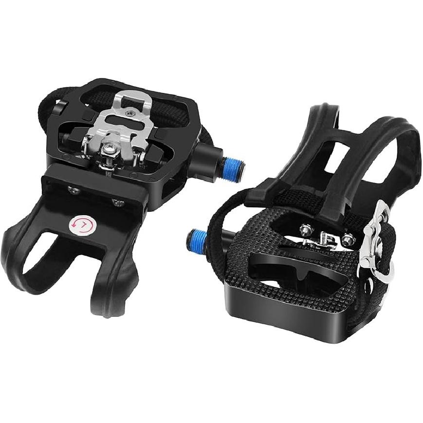 Hybrid Spin Bike SPD Pedals with Toe Clip and Straps for All Exercise Bikes,Indoor Bike Pedals Only