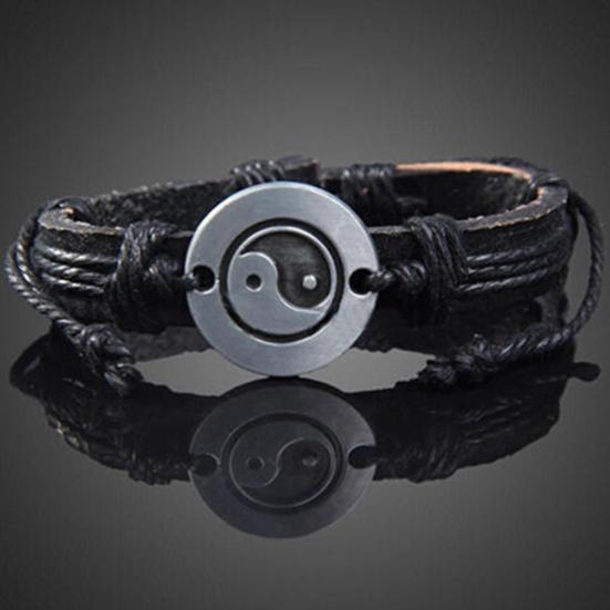 Unisex Eight Diagram Faux Leather Rope Weave Charm Infinity Multilayer Bracelet for Party