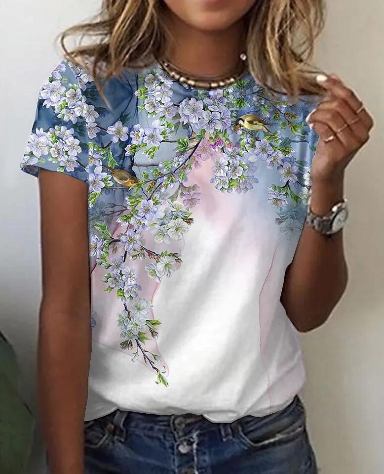 European and American Women's Clothing Hot Item Creative Color Flower 3D Printed T-shirt for Women 3222 KTB