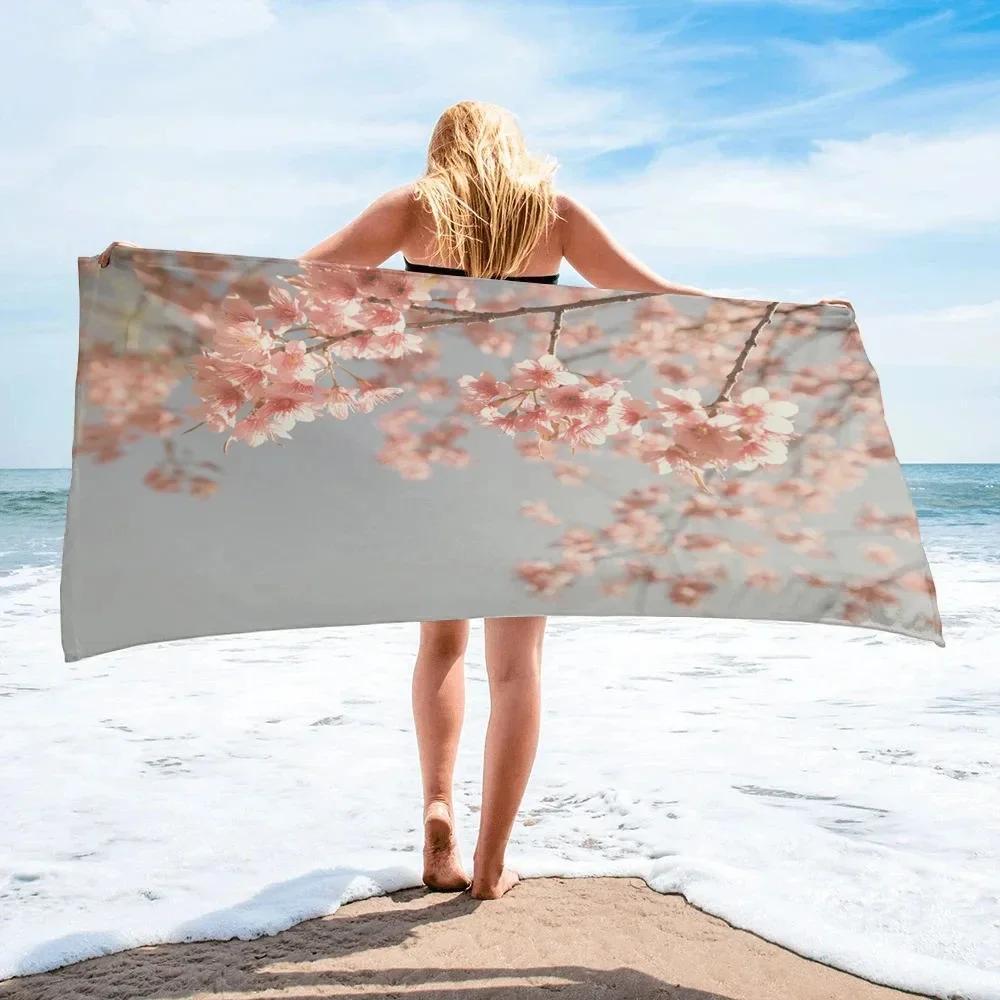Serviette de plage fleur de cerisier japonaise Microfibre Serviette de bain fleur Absorbante Camping Salle de bain Serviettes visage Séchage rapide Housse de natation W30*H60(CM)