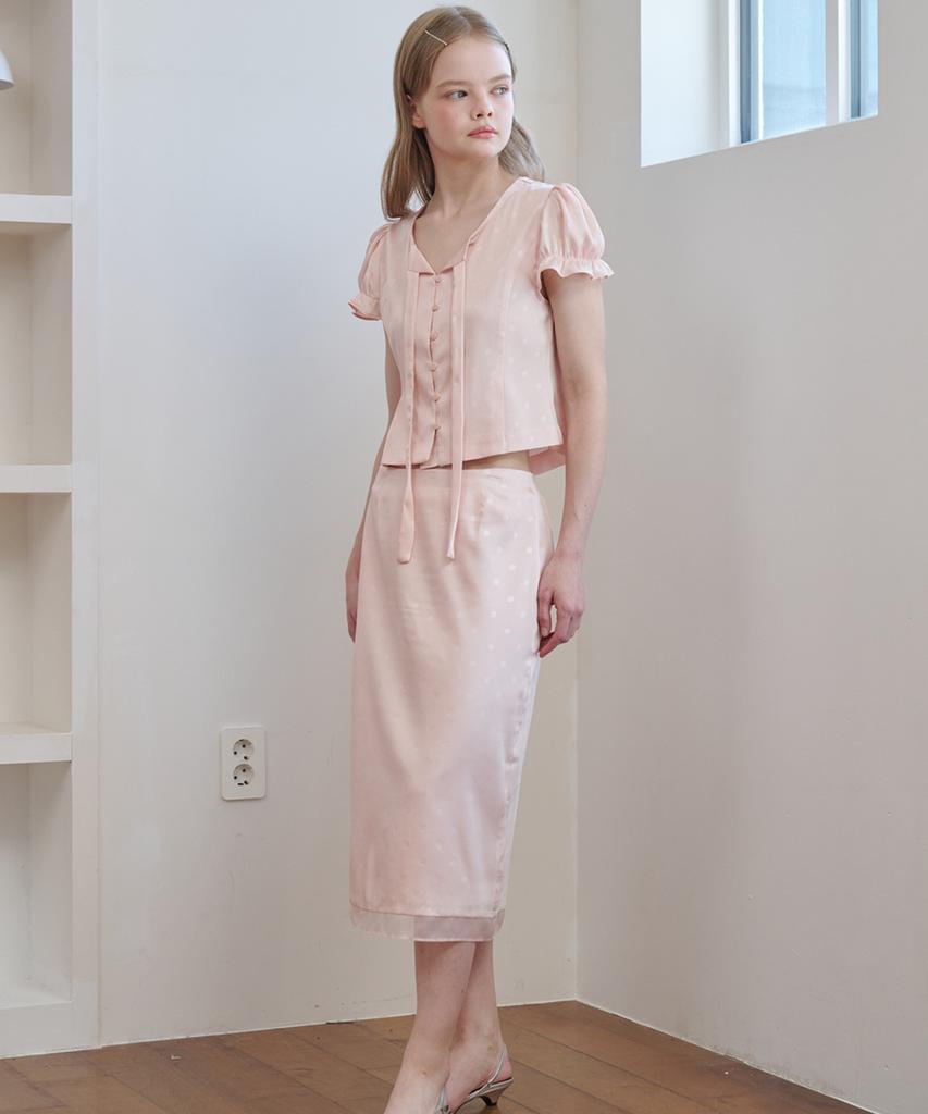 Opening Sunshine Organza Point Jacquard Satin Midi Skirt Dot Pink
