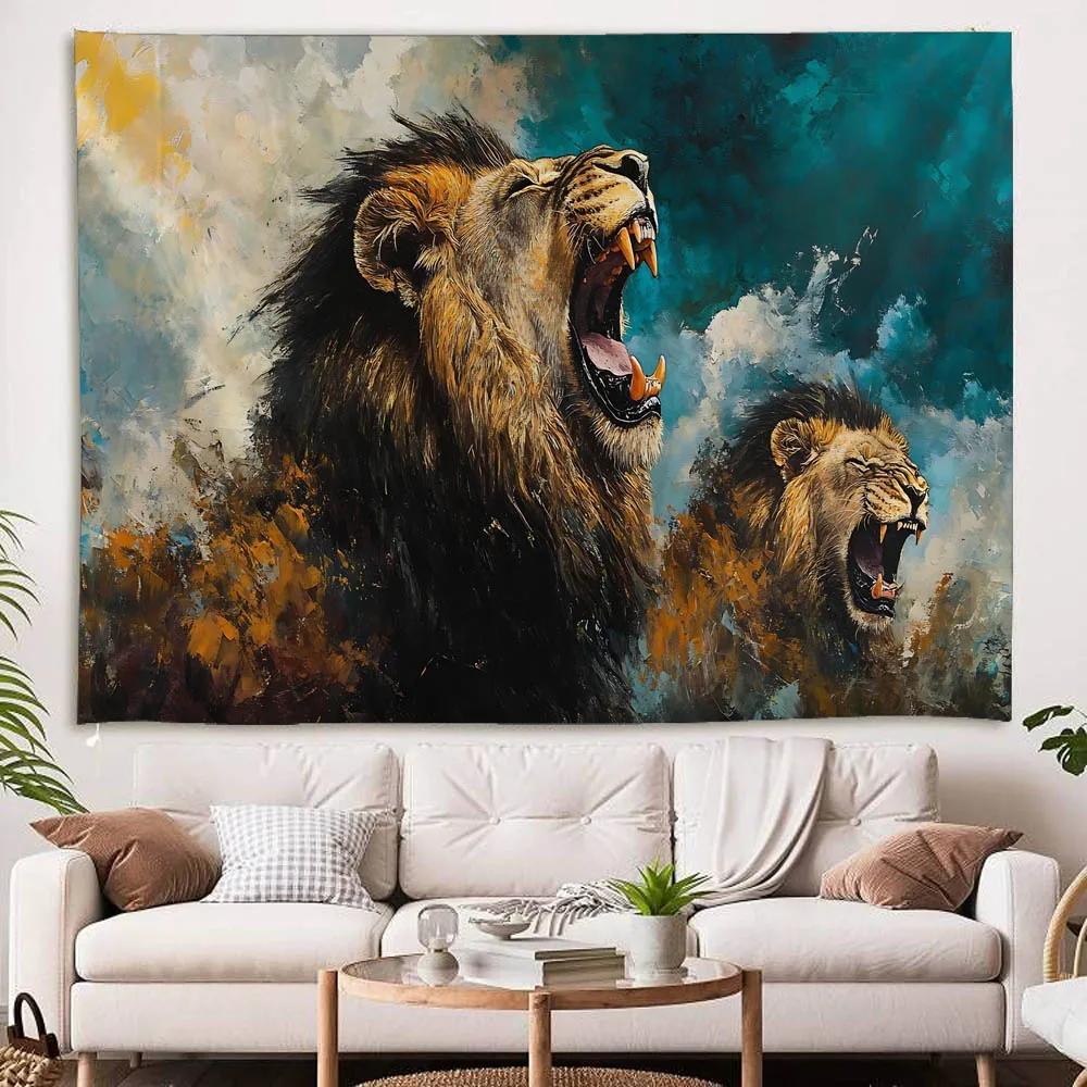 Nordischer Stil Löwenbrüllen Sternenhimmel Wandteppich Traumhafte Tiere Wandbehang für Wohnzimmer Esports-Streamer-Raum Schlafzimmer von Männern Dekoration