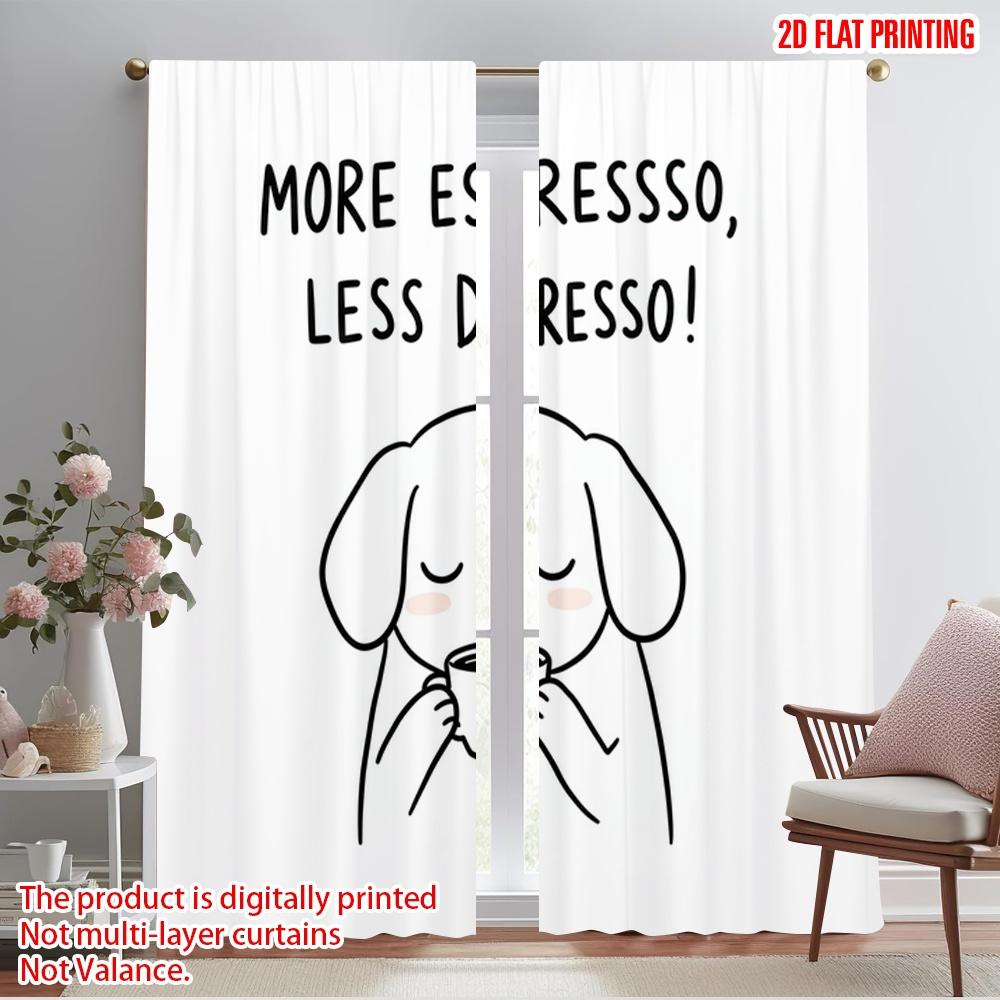 

2pcs 2D flat printing Party Window Curtains Cute Dog Espresso Cup Polyester Without Electricity Birthday Party for Home Decor 52.50×116.00 CM 2pcs