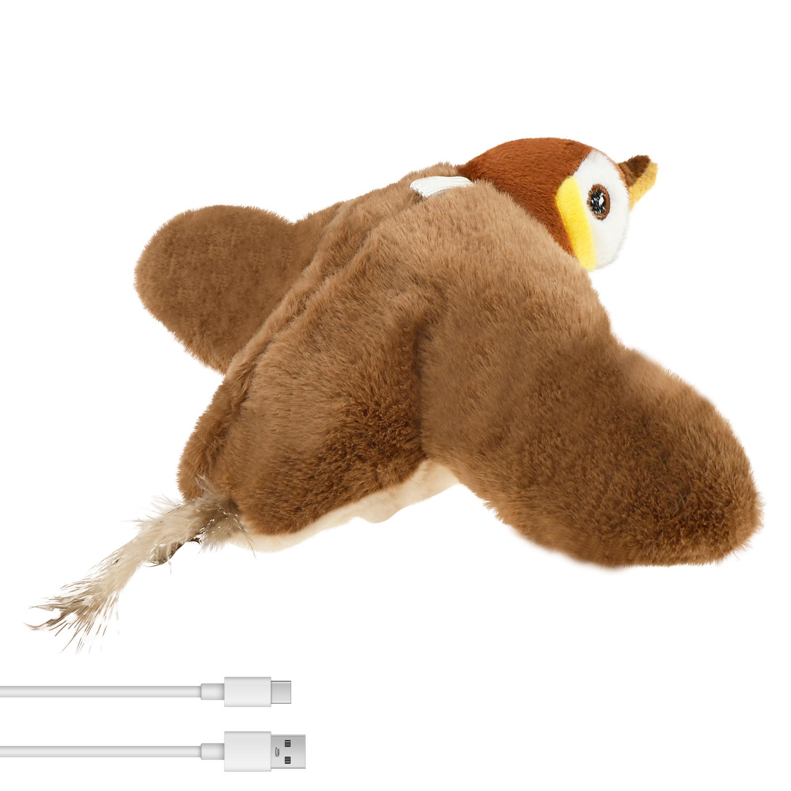 Пульт Дистанционного Управления Игрушка для Кошки Интерактивная Электрическая Перезаряжаемая Порхающая Воробей Реалистичная Птица Машущая Крыльями Летающая Вовлекающая Игрушки для Питомцев