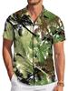 [Printed Design – Not Textured] Men's Casual Digital Print Standard Size Short Sleeve Shirt with Green-Brown Palm Leaf Pattern, Stylish and