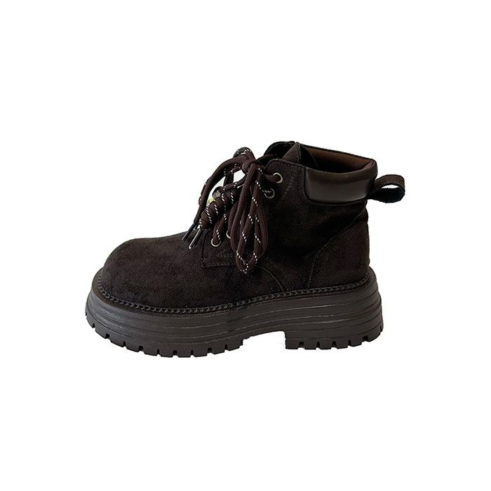 Vintage Thick-soled Lace-up Martin Boots Women's 2025 Autumn New Fashion Tooling Rhubarb Boots Maillard Short Boots