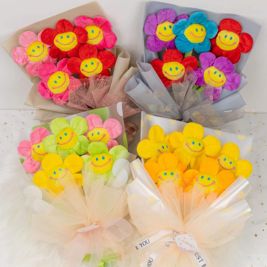 LOZIZI Smile Flower Plush Bouquet, Korean Artificial Never-Wilting Flowers, Gift for Birthday, Anniversary & Get Well, with Message Card, Purple